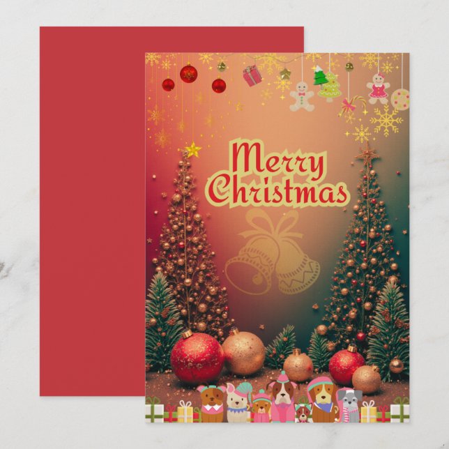 CARTES POUR FÊTES ANNUELLES かわいい犬たちのイラスト入りクリスマスカード♡ (Devant / Derrière)