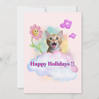 Cartes Pour Fêtes Annuelles 可愛い『Happy Holidays』おしゃべりねこ♡