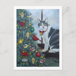 Cartes Pour Fêtes Annuelles 0417 Cat & Christmas Tree Postcard
