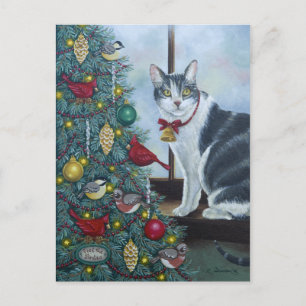 Cartes Pour Fêtes Annuelles 0417 Cat & Christmas Tree Postcard