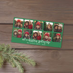 Cartes Pour Fêtes Annuelles 10 Collage photo - Joyeux Noël minimal - vert<br><div class="desc">Vintage vert Plaid Motif sur le dos - Un accueil de vacances simple et minimaliste avec 10 photos carrés et calligraphie moderne. Faites glisser vos photos en carré avant de les télécharger.</div>