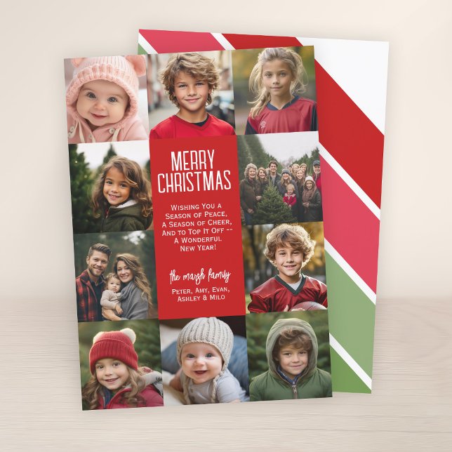 Cartes Pour Fêtes Annuelles 10 Photo Collage Bordure - Retro Stripe Télécharge (10 Photo Online Christmas Card - Print and Download Options - Modern, Minimal Design - retro stripe)