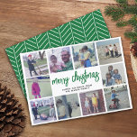 Cartes Pour Fêtes Annuelles 10 Photo Collage - Joyeux Motif vert de Noël<br><div class="desc">Utilisez 10 photos carrés et faites un accueil unique et branché Joyeux Noël avec un script rustique moderne sur le devant et un simple motif sur le dos. Si vous avez besoin de déplacer quelque chose,  cliquez sur le bouton personnaliser pour apporter des modifications.</div>