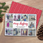 Cartes Pour Fêtes Annuelles 10 Photo Collage - Joyeux Noël Motif rouge<br><div class="desc">Utilisez 10 photos carrés et faites un accueil unique et branché Joyeux Noël avec un script rustique moderne sur le devant et un simple motif sur le dos. Si vous avez besoin de déplacer quelque chose,  cliquez sur le bouton personnaliser pour apporter des modifications.</div>