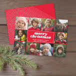 Cartes Pour Fêtes Annuelles 10 Photo Collage - Joyeux Noël Red Line Art<br><div class="desc">Un arrière - plan rouge avec une bordure de photos. — Utilisez 10 photos carrés et faites un accueil Joyeux Noël unique et tendance avec une police de script rétro sur le devant et un motif d'arche d'art en ligne sur le dos. Si vous avez besoin de déplacer quelque chose,...</div>