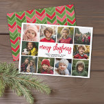 Cartes Pour Fêtes Annuelles 10 Photo Collage - Joyeux Noël Rouge Vert<br><div class="desc">Motif en épine de sonnette verte et rouge profonde — Utilisez 10 photos carrés et faites un accueil unique et branché Joyeux Noël avec un script moderne rustique sur le devant et un motif géométrique festif sur le dos. Si vous avez besoin de déplacer quelque chose, cliquez sur le bouton...</div>