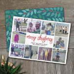 Cartes Pour Fêtes Annuelles 10 Photo Collage - Joyeux Noël Turquoise Botanique<br><div class="desc">Bleus turquoise profond, vert et rouge — Utilisez 10 photos carrés et faites une salutation unique et branchée de Joyeux Noël avec un script rustique moderne sur le devant et un motif botanique festif sur le dos. Si vous avez besoin de déplacer quelque chose, cliquez sur le bouton personnaliser pour...</div>