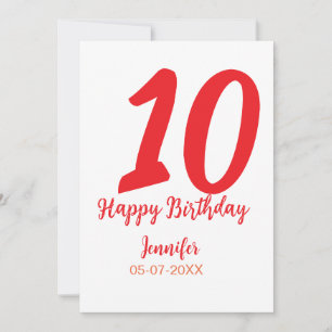 Cartes Pour Fêtes Annuelles 10e anniversaire ajouter nom date année rouge modè