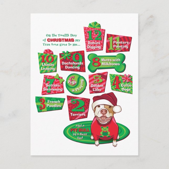 Cartes Pour Fêtes Annuelles 12 Chiens de Noël (Devant)