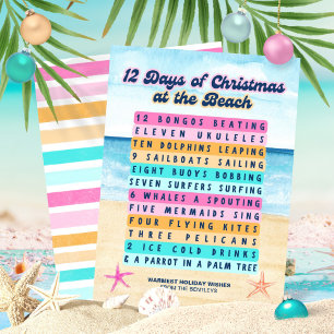 Cartes Pour Fêtes Annuelles 12 Jours de Noël à la Plage Retro Tropical