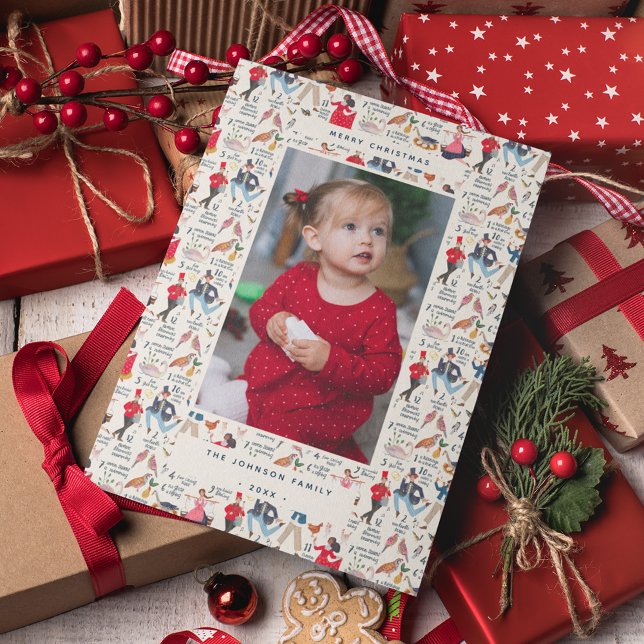 Cartes Pour Fêtes Annuelles 12 Jours de Noël classique photo traditionnelle (Traditional Twelve Days of Christmas Photo Greeting Card. )