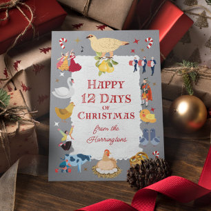 Cartes Pour Fêtes Annuelles 12 jours de Noël Mignon Traditionnel En retard