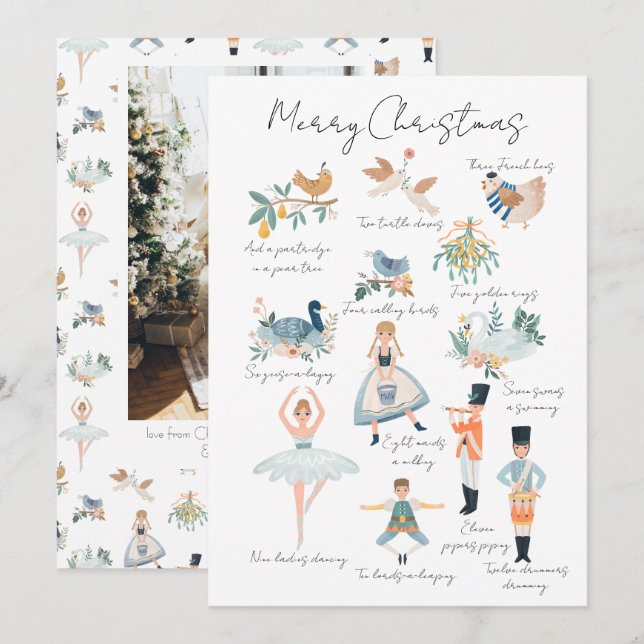 Cartes Pour Fêtes Annuelles 12 Jours de Noël Photo personnalisée (Devant / Derrière)