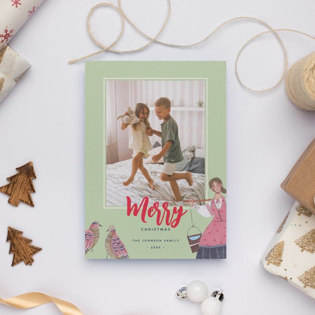 Cartes Pour Fêtes Annuelles 12 Jours de Noël photo verte (Cute Twelve Days of Christmas Green Photo Greeting Card.)