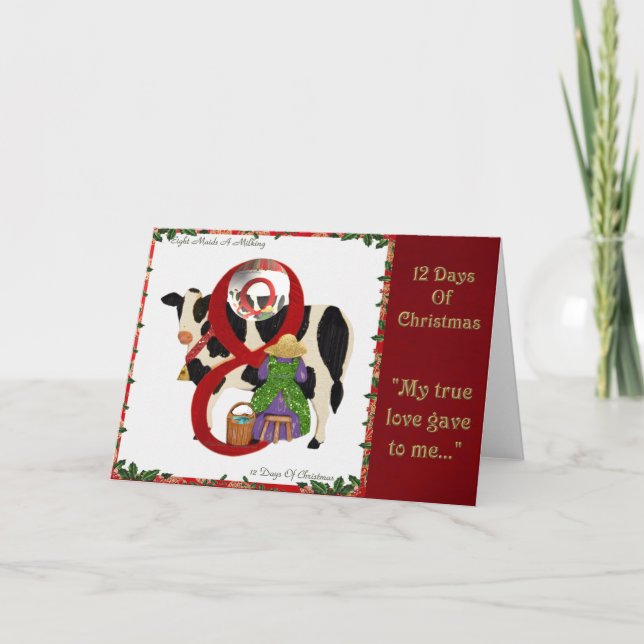 Cartes Pour Fêtes Annuelles 12 jours de traite des domestiques A de Noël huit (Devant)