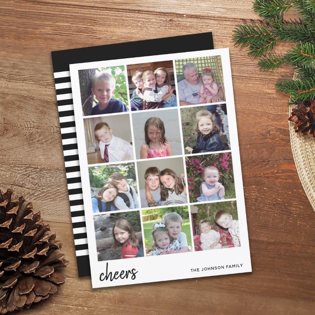 Cartes Pour Fêtes Annuelles 12 Photo Christmas Collage - Cheers Minimalist (12 Photo Holiday Card - Cheers)