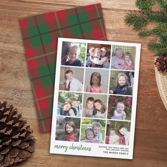 Cartes Pour Fêtes Annuelles 12 Photo Joyeux Noël avec plaid vert rouge (Créateur téléchargé)