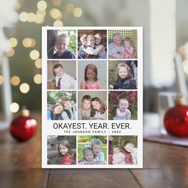 Cartes Pour Fêtes Annuelles 12 Photo - Okayest Year Ever 2020 Black White (Okayest Year Yet - funny online Christmas card with 12 photos)