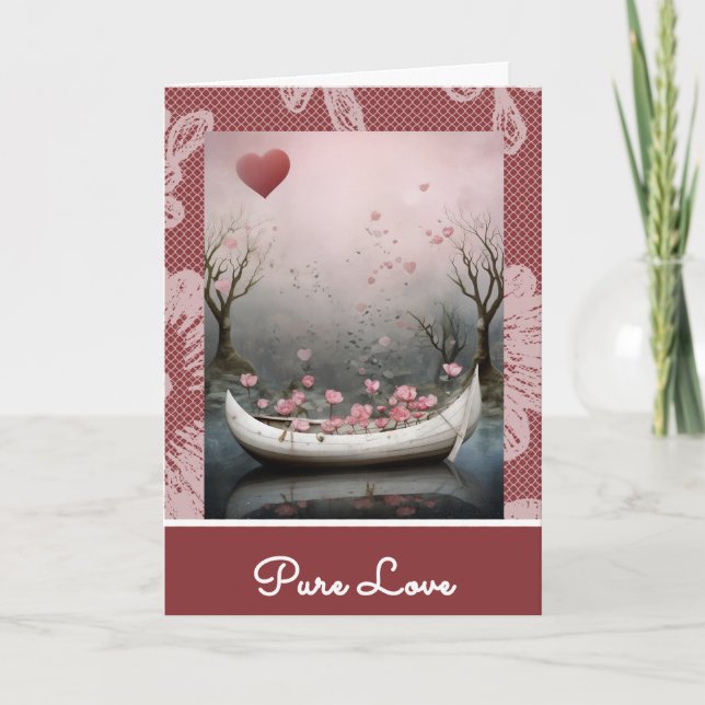 Cartes Pour Fêtes Annuelles *~* 17 AP51 Romantic House Boat Hearts Valentine (Devant)