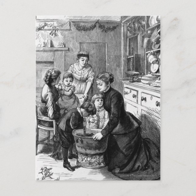 Cartes Pour Fêtes Annuelles 1876 : Le pudding de Noël de stir d'aide d'enfants (Devant)