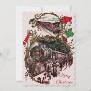 Cartes Pour Fêtes Annuelles 1900 Accueil dans le train pour Noël Photocard