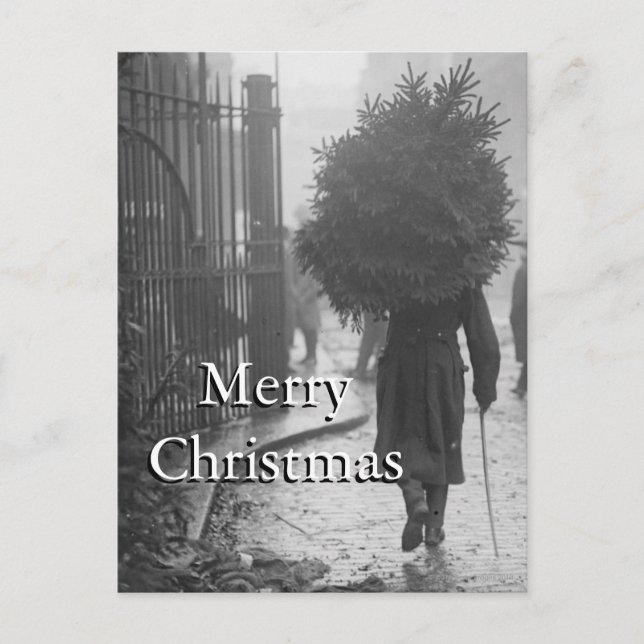Cartes Pour Fêtes Annuelles 1915 : Un soldat portant un arbre de Noël (Devant)