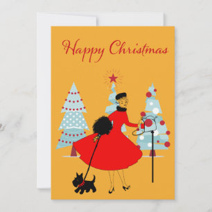 Cartes Pour Fêtes Annuelles 1950 Dame de Noël Vintage avec Terrior écossais