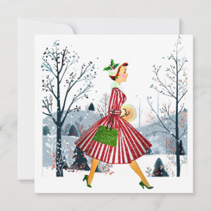 Cartes Pour Fêtes Annuelles 1950 Noël Dame Vintage