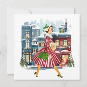 Cartes Pour Fêtes Annuelles 1950 Noël Dame Vintage