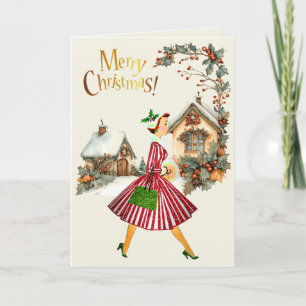 Cartes Pour Fêtes Annuelles 1950 Noël Dame Vintage