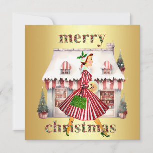Cartes Pour Fêtes Annuelles 1950 Noël Dame Vintage Shopping