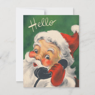 Cartes Pour Fêtes Annuelles 1950 Retro Vintage Noël Père Noël au téléphone