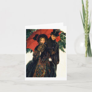 Cartes Pour Fêtes Annuelles 19e C. Jeune couple en hiver