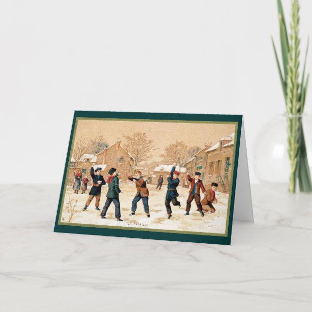 Cartes Pour Fêtes Annuelles 19e Combat de balle de neige (Devant)