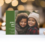 Cartes Pour Fêtes Annuelles 1 Collage photo minimaliste Noël vert amour de pai<br><div class="desc">Un accueil de vacances simple et minimaliste avec 1 photo carré et calligraphie moderne. Faites glisser vos photos en carré avant de les télécharger.</div>