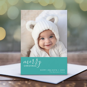 Cartes Pour Fêtes Annuelles 1 Collage photo minimum Joyeux Noël - bleu