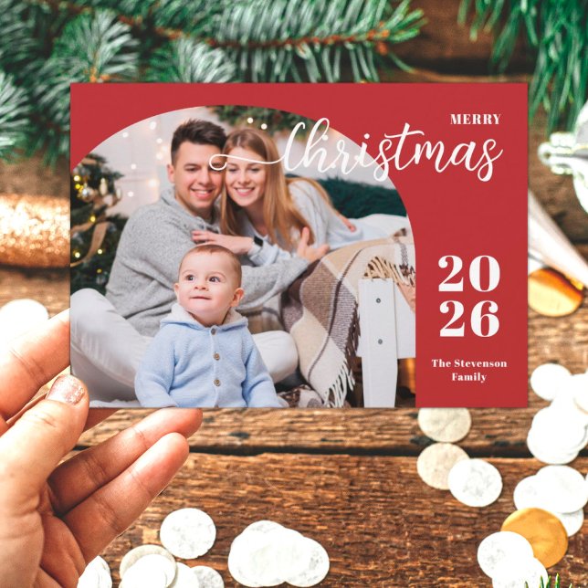 Cartes Pour Fêtes Annuelles 1 photo Arche de Noël moderne minimaliste rouge (Créateur téléchargé)