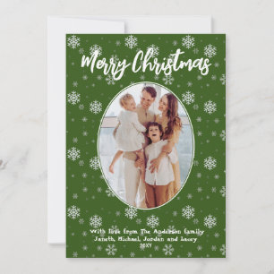 Cartes Pour Fêtes Annuelles 1 Photo Green Snowflakes Modern Joyeux Noël