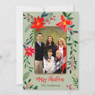 Cartes Pour Fêtes Annuelles 1 Photo Joyeux Noël Aquarelle Fleurs Fêtes