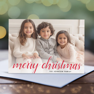 Cartes Pour Fêtes Annuelles 1 Photo Joyeux Noël Script Damassé Rouge