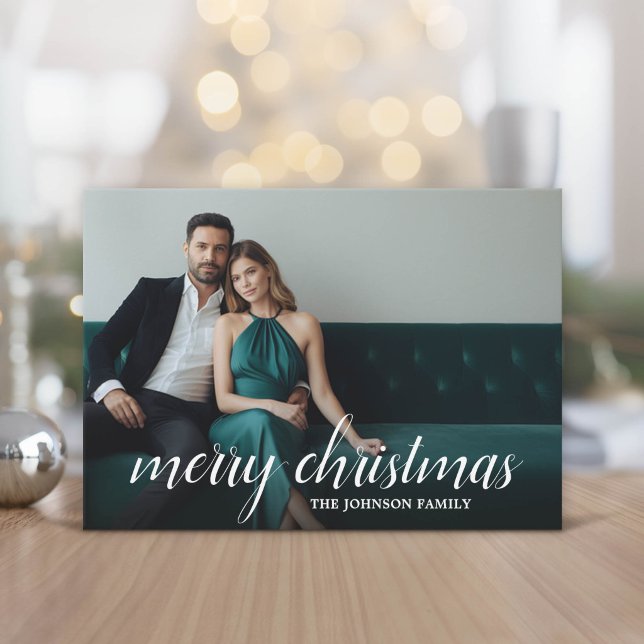 Cartes Pour Fêtes Annuelles 1 Photo Joyeux Noël Script Rayé  (Modern, minimal Holiday Greeting Card)