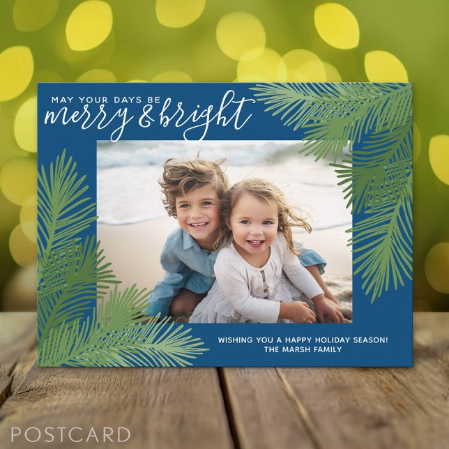 Cartes Pour Fêtes Annuelles 1 Photo Merry Bright Calligraphie moderne Noël (Holiday Photo Postcard)