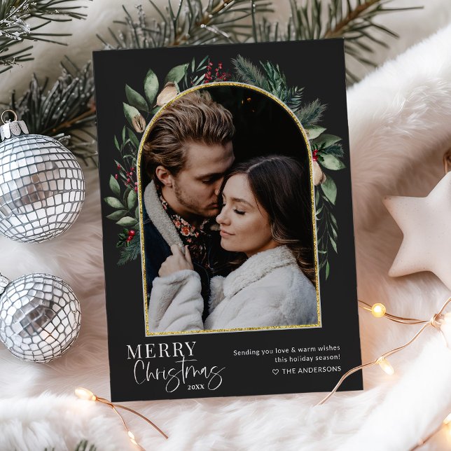 Cartes Pour Fêtes Annuelles 1 Photo Moderne Guirlande Dorée Arche Joyeux Noël (Créateur téléchargé)