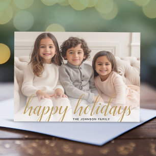 Cartes Pour Fêtes Annuelles 1 Photo Noël Script Or Damassé Joyeux