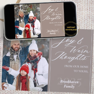 Cartes Pour Fêtes Annuelles 1 Photo Nom de famille Année Moderne Script Taupe