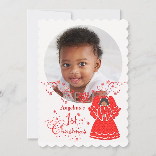 Cartes Pour Fêtes Annuelles 1er Ange de Noël pour fille de bébé ethnique perso (Devant)