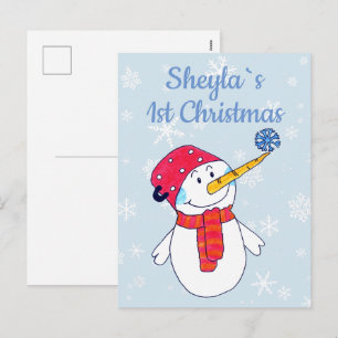 Cartes Pour Fêtes Annuelles 1er Noël de bébé Homme de neige flocon de neige mi