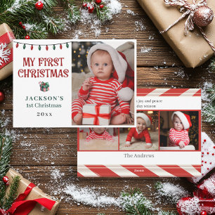 Cartes Pour Fêtes Annuelles 1er Noël de bébé Rouge Vert Canne à Sucre Photo