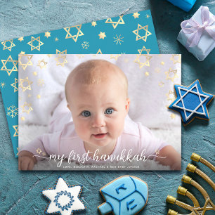 Cartes Pour Fêtes Annuelles 1ère photo de bébé Hanukkah avec un script étoile