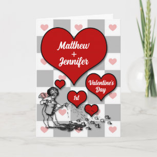 Cartes Pour Fêtes Annuelles 1ère Saint Valentin Coeur Cupidé avec des noms
